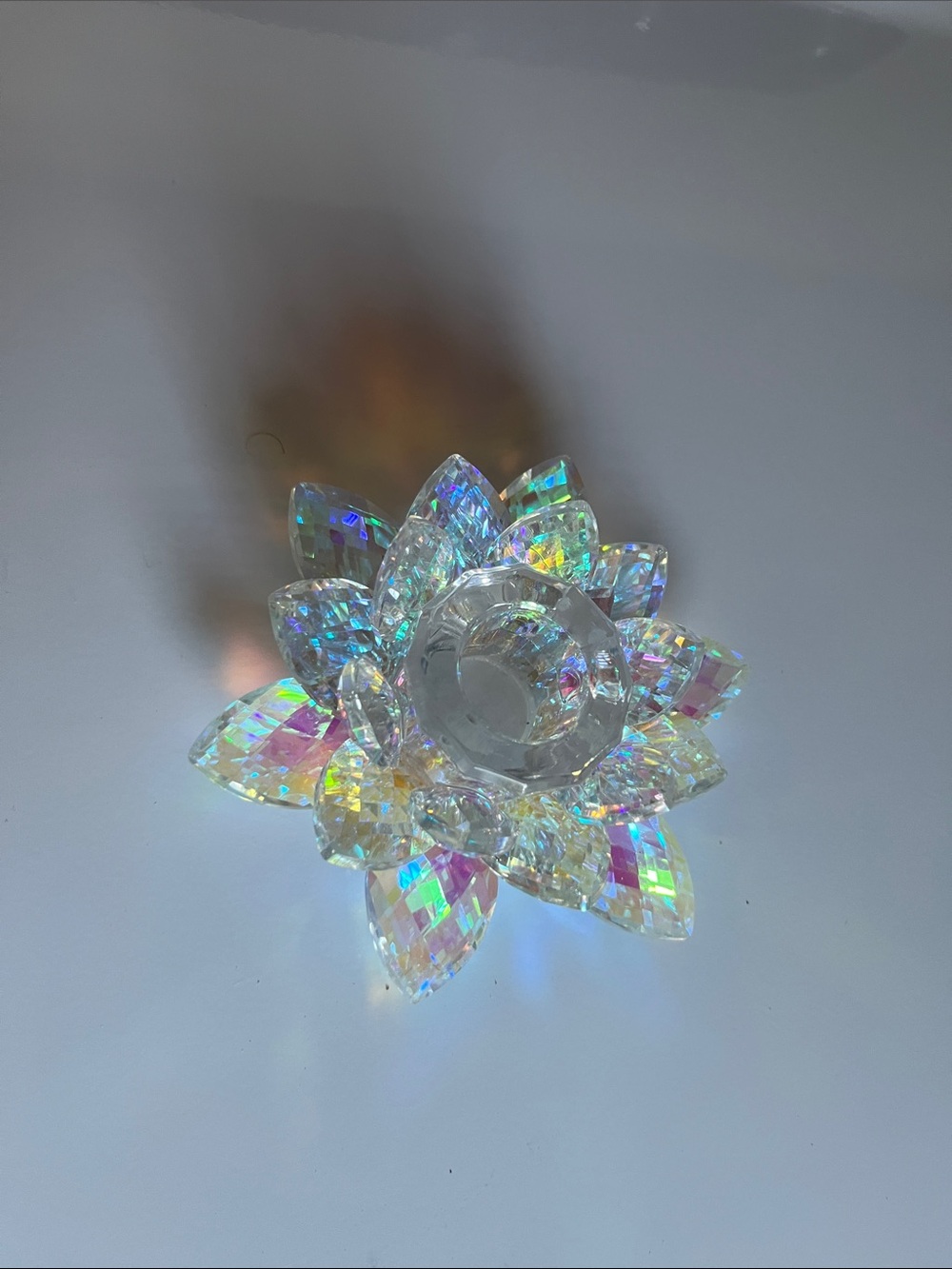 Hobby Lobby Iridescent Crystal Lotus Candle Holder - Clear Rainbow Tones